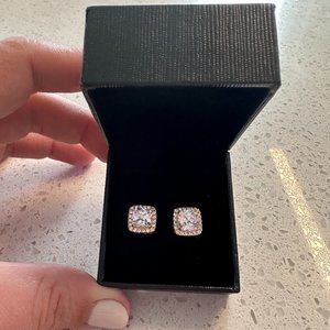 NWOT Halo Stud Earrings 18K White Gold Plated Square  Earrings